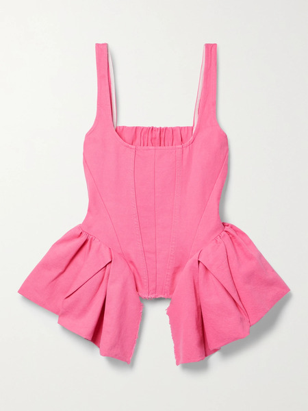  Marques' Almeida Marques' Almeida - Frayed Ruffled Denim Top - Pink 