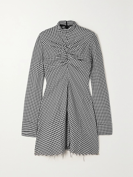  Marques' Almeida Marques' Almeida - Ruched Houndstooth Cotton Turtleneck Mini Dress - Black 