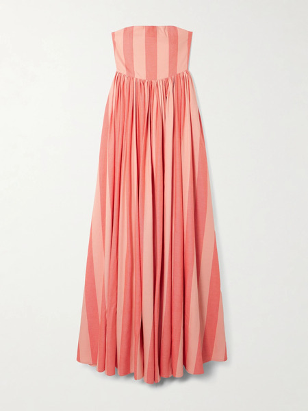  Marrakshi Life Marrakshi Life - Strapless Gathered Striped Cotton Maxi Dress - Pink 