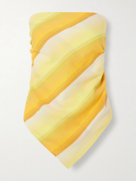  Marrakshi Life Marrakshi Life - Triangle Strapless Striped Cotton-blend Top - Yellow 