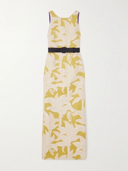  Marta Ferri Marta Ferri - Angera Belted Open-back Cotton-blend Brocade Maxi Dress - Green 