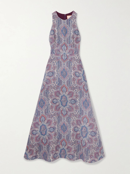  Marta Ferri Marta Ferri - Colonna Printed Linen Midi Dress - Blue 