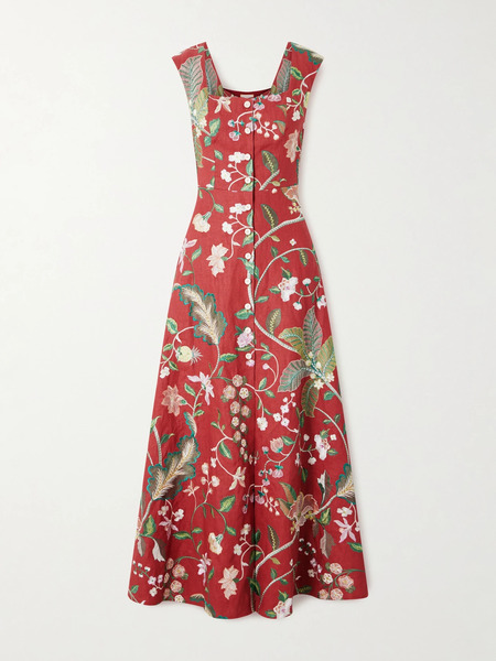 Marta Ferri Marta Ferri - Farfalle Embroidered Linen-blend Maxi Dress - M/l 