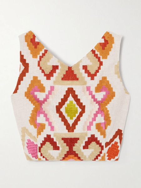  Marta Ferri Marta Ferri - Santorini Cropped Embroidered Linen-blend Top - Multi 