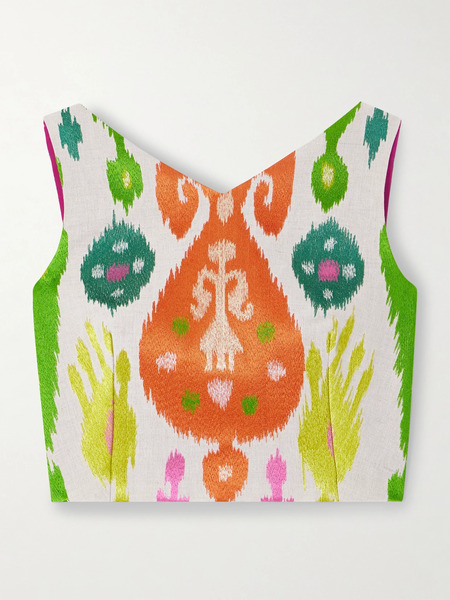  Marta Ferri Marta Ferri - Santorini Cropped Embroidered Woven Top - Multi 