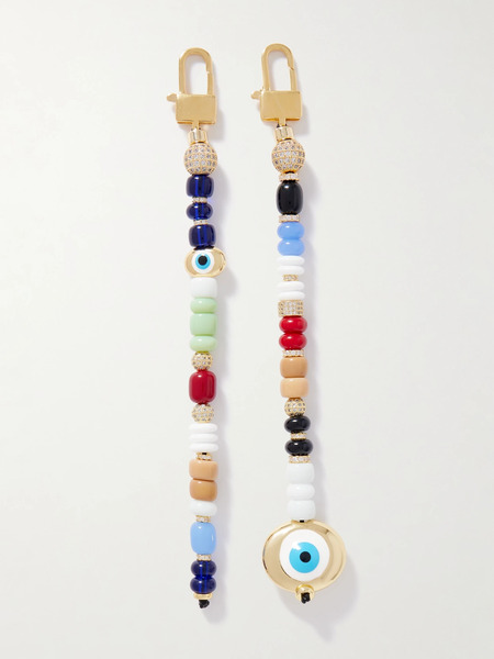  Martha Calvo Martha Calvo - Protection Set Of Two Gold-plated, Glass, Enamel And Crystal Bag Charms - Multi 