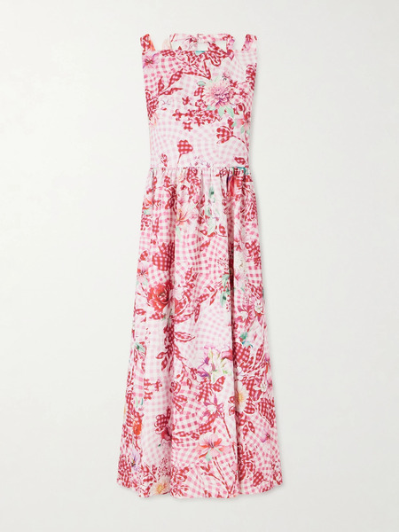  Mary Katrantzou Mary Katrantzou - Alma Checked Floral-print Midi Dress - Pink 
