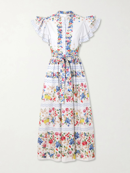  Mary Katrantzou Mary Katrantzou - Belted Floral-print Cotton-blend Midi Dress - Multi 