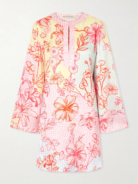 Mary Katrantzou Mary Katrantzou - Elsa Checked Floral-print Satin Midi Dress - Pink 