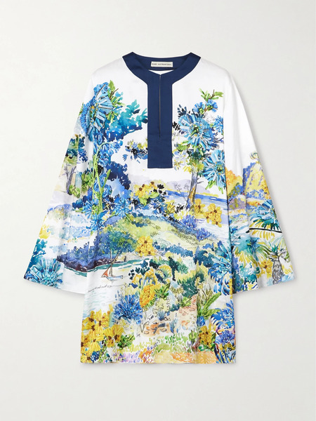  Mary Katrantzou Mary Katrantzou - Elsa Embroidered Floral-print Twill Mini Dress - Blue 