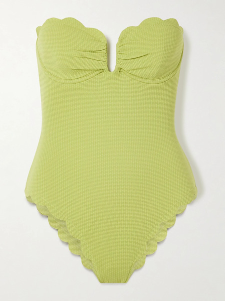  Marysia Marysia - Lisbon Strapless Cutout Seersucker Underwired Swimsuit - Green 