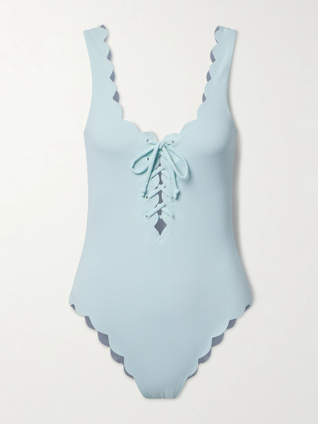  Marysia Marysia - Palm Springs Reversible Scalloped Seersucker Swimsuit - Blue 