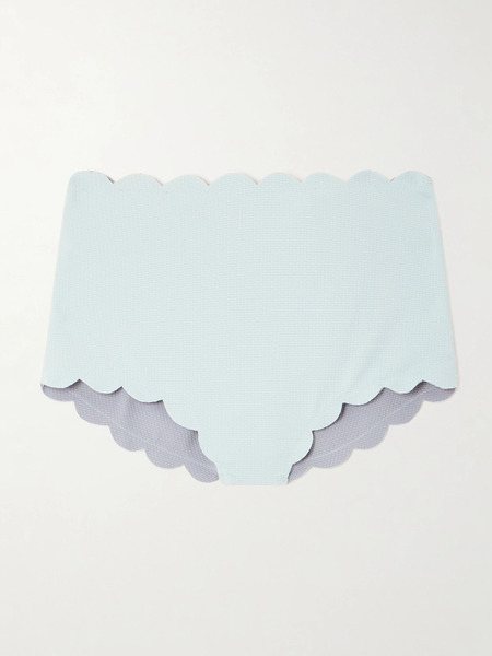  Marysia Marysia - Santa Monica Reversible Scalloped Printed Seersucker Bikini Briefs - Blue 