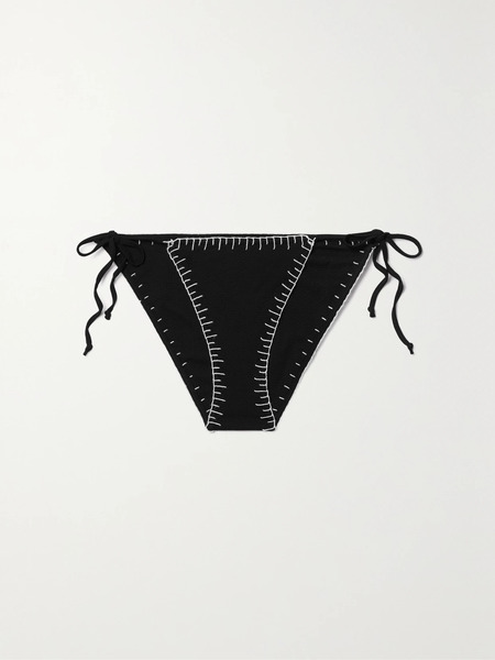  Marysia Marysia - Sole Embroidered Seersucker Bikini Briefs - Black 