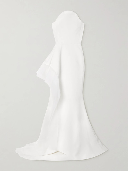  Maticevski Maticevski - Epitome Asymmetric Strapless Tulle-trimmed Cady Gown - White 