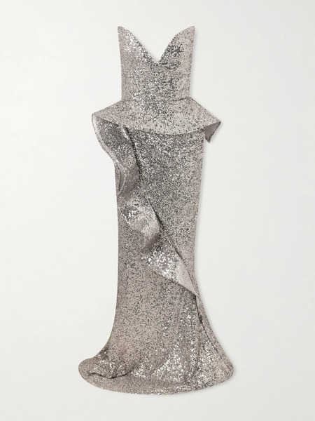  Maticevski Maticevski - Glorious Strapless Sequined Crepe Gown - Silver 