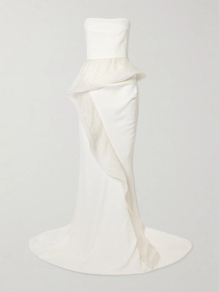  Maticevski Maticevski - Hopeton Strapless Bead-embellished Silk-trimmed Crepe Gown - White 