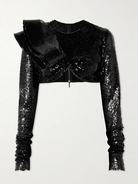  Maticevski Maticevski - Illusion Cropped Ruffled Sequined Mesh Top - Black 