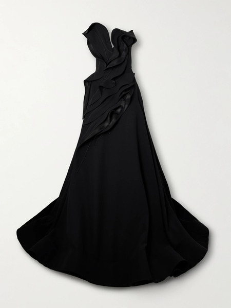  Maticevski Maticevski - Ironworks Strapless Mesh-trimmed Ruffled Crepe Gown - Black 