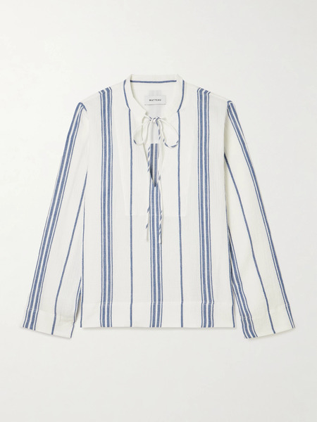  Matteau Matteau - Fisherman Striped Cotton-blend Gauze Shirt - White 