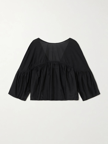  Matteau Matteau - Gathered Organic Cotton And Silk-blend Blouse - Black 