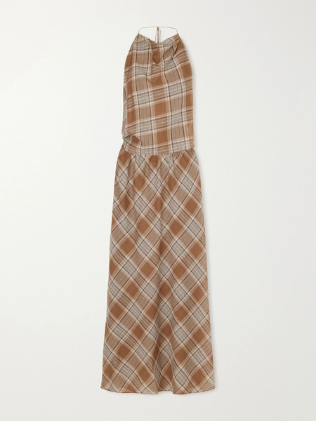  Matteau Matteau - Layered Checked Cotton-voile Midi Dress - Brown 