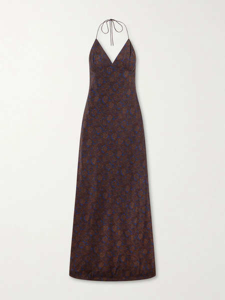  Matteau Matteau - Open-back Printed Silk-crepe De Chine Halterneck Maxi Dress - Brown 
