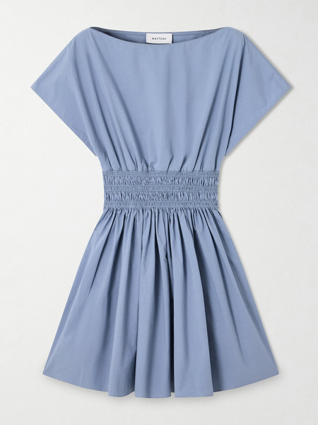  Matteau Matteau - Shirred Organic Cotton Mini Dress - Blue 