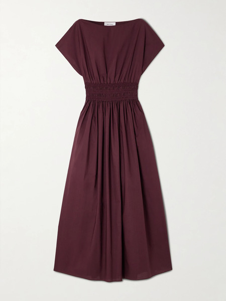  Matteau Matteau - Shirred Organic Cotton-poplin Midi Dress - Burgundy 
