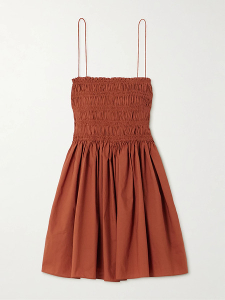  Matteau Matteau - Shirred Organic Cotton-poplin Mini Dress - Brown 