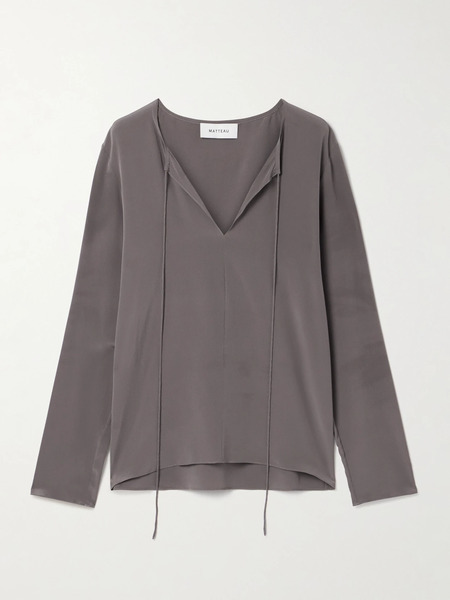  Matteau Matteau - Tie-neck Organic Silk Blouse - Gray 