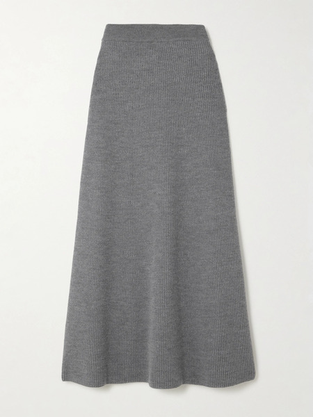  Max Mara Max Mara - Agile Ribbed Wool Maxi Skirt - Light Gray 