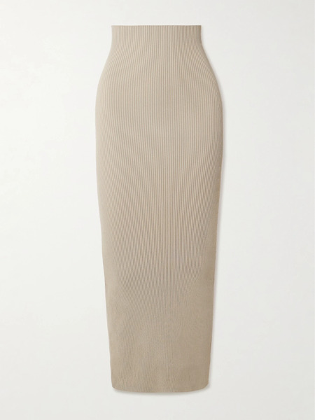  Max Mara Max Mara - Aprile Ribbed-knit Maxi Skirt - Beige 