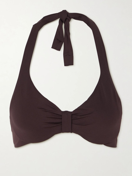  Max Mara Max Mara - Beachwear Adele Gathered Halterneck Bikini Top - Brown 