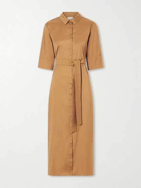  Max Mara Max Mara - Beachwear Cotton-blend Poplin Midi Dress - Camel 