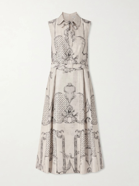  Max Mara Max Mara - Belted Printed Twill Midi Shirt Dress - Ivory 
