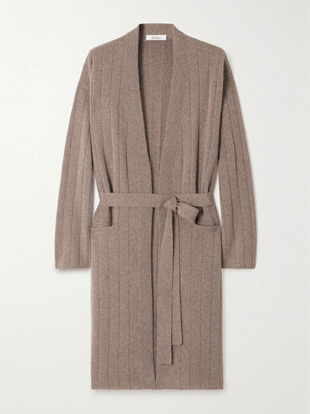  Max Mara Max Mara - Belted Ribbed-knit Cashmere Cardigan - Camel 