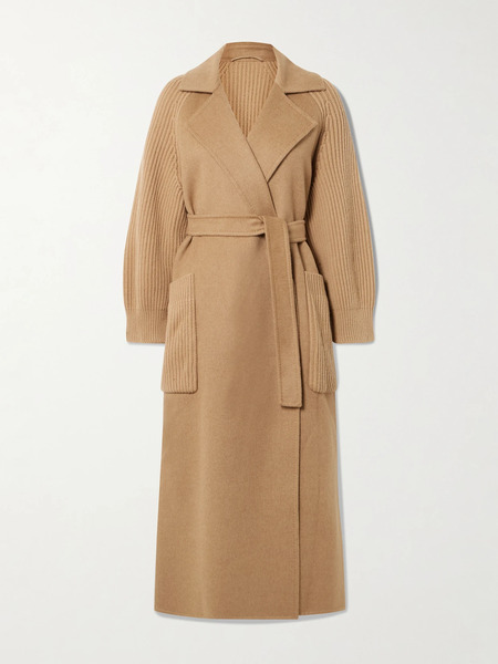  Max Mara Max Mara - Berard Camel Hair And Ribbed Wool And Cashmere-blend Coat - Uk 8 