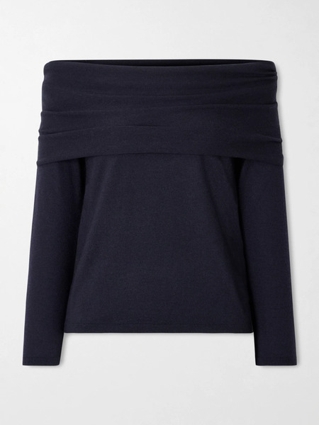  Max Mara Max Mara - Faretra Off-the-shoulder Gathered Cashmere Top - Navy 