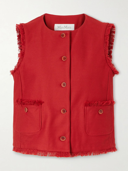  Max Mara Max Mara - Frayed Cotton-twill Vest - Red 