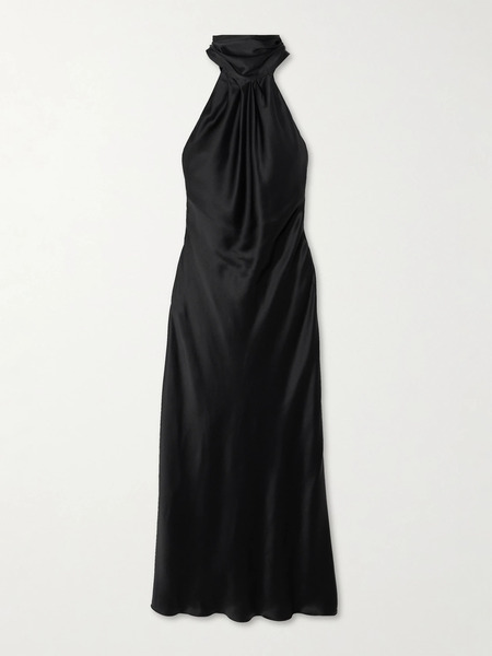  Max Mara Max Mara - Moli Open-back Draped Silk-satin Halterneck Midi Dress - Black 