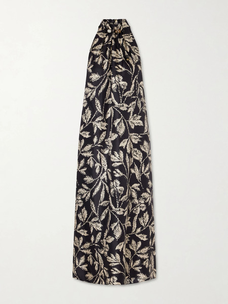  Max Mara Max Mara - Printed Silk-twill Midi Dress - Black 