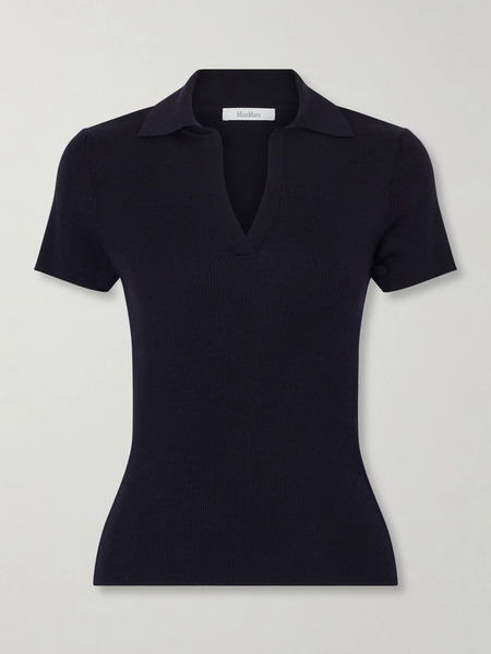  Max Mara Max Mara - Ribbed Wool Polo Shirt - Navy 