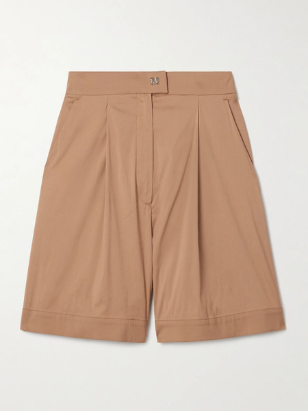  Max Mara Max Mara - Sultano Pleated Cotton-blend Poplin Shorts - Camel 