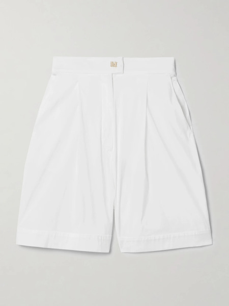  Max Mara Max Mara - Sultano Pleated Cotton-blend Poplin Shorts - White 