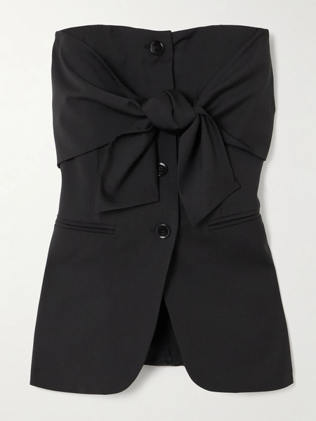 Max Mara Max Mara - Veruska Strapless Tie-front Wool-canvas Top - Black 