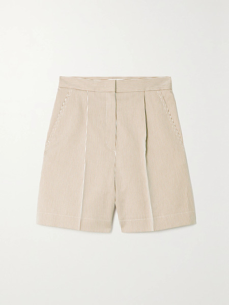  Max Mara Max Mara - Zampino Pleated Striped Cotton And Silk-blend Shorts - Camel 