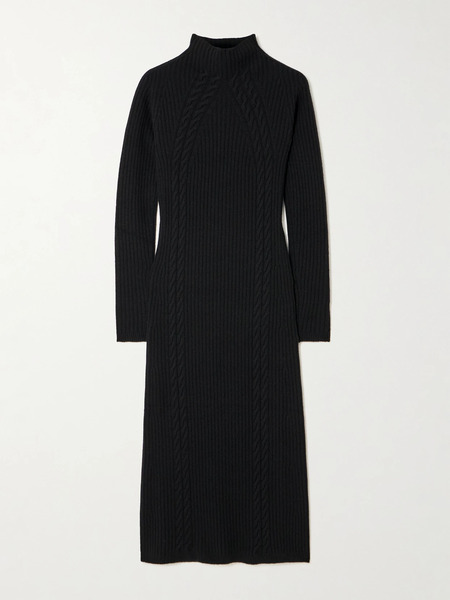  Max Mara Max Mara - Zelanda Cable-knit Wool And Cashmere-blend Turtleneck Midi Dress - Black 