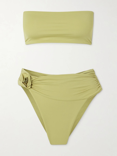  Maygel Coronel Maygel Coronel - Alheli Appliquéd Ruched Bandeau Bikini - Green 
