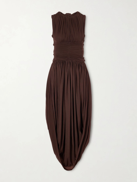  Maygel Coronel Maygel Coronel - Atrio Draped Jersey Midi Dress - Brown 